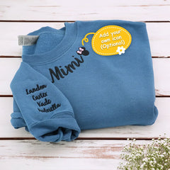 Mama Sweatshirt or Hoodie with Names on Sleeve, Custom Embroidered Gift for Mama