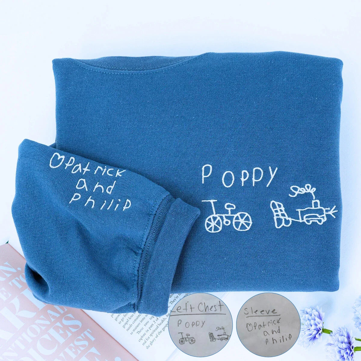 Custom Kids Drawing Sweatshirt or Hoodie, Personalized Embroidered Father's Day Gifts for Dad Grandpa