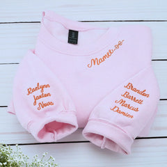 Custom Mama Embroidered Sweatshirt with Kids Names on Sleeve, Personalized Gift for Moms, Hers