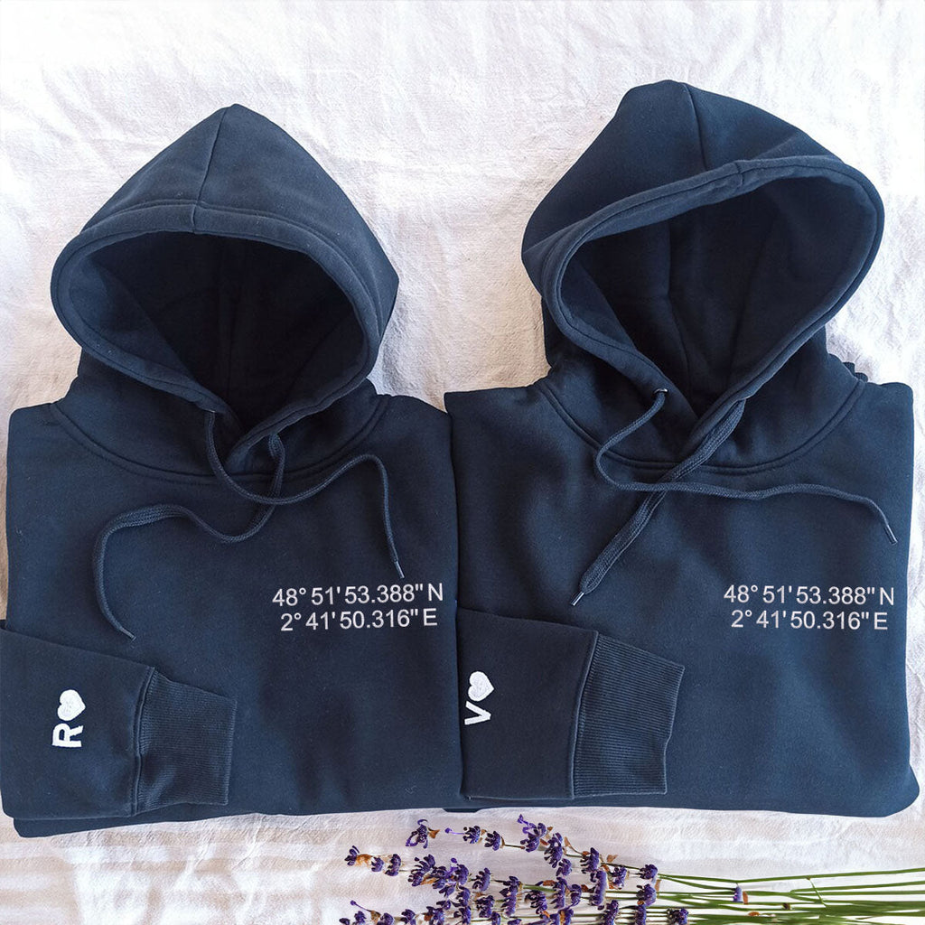Custom Location Coordinates Sweatshirt or Hoodie, Gifts for Long Distance Relationships