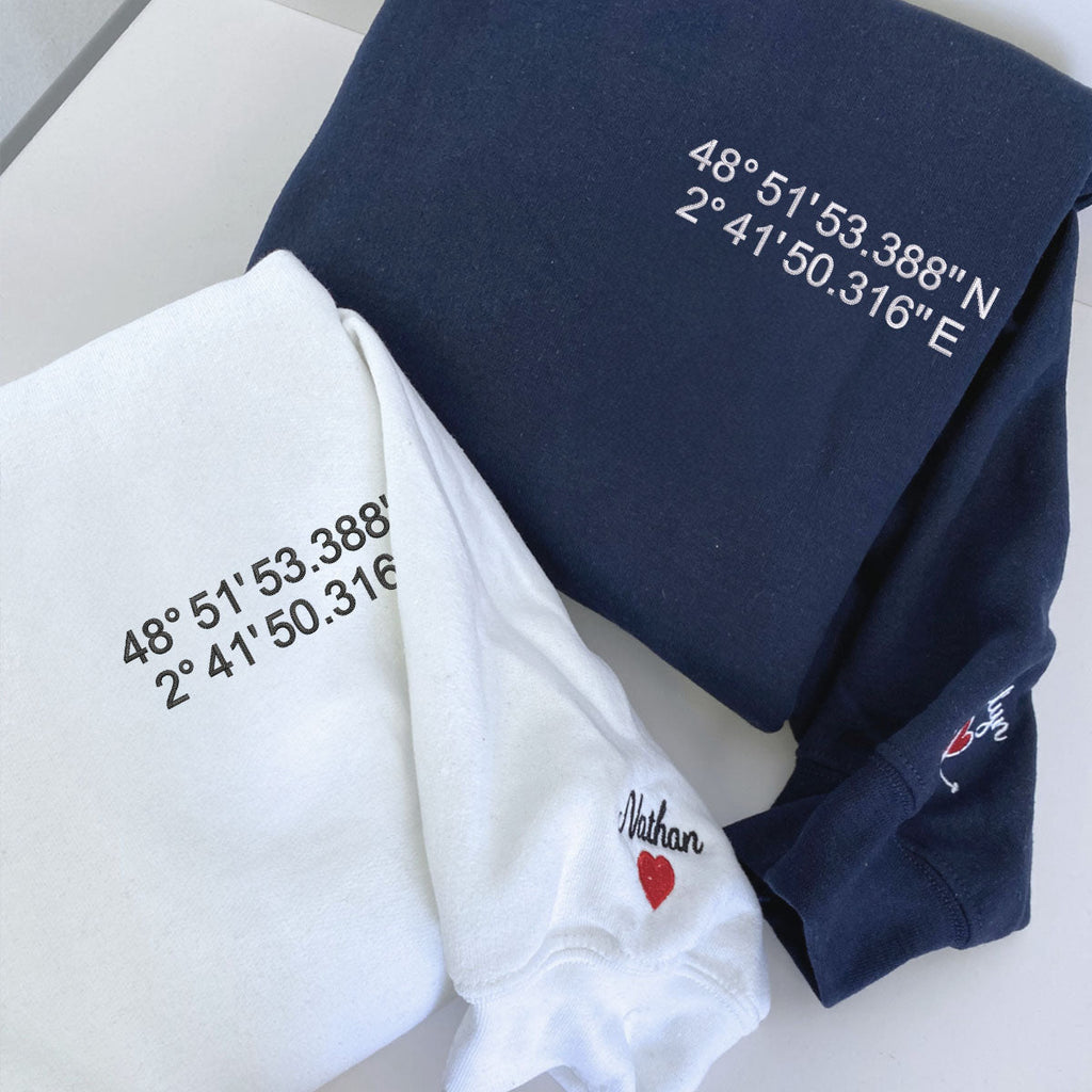 Custom Location Coordinates Sweatshirt or Hoodie, Gifts for Long Distance Relationships