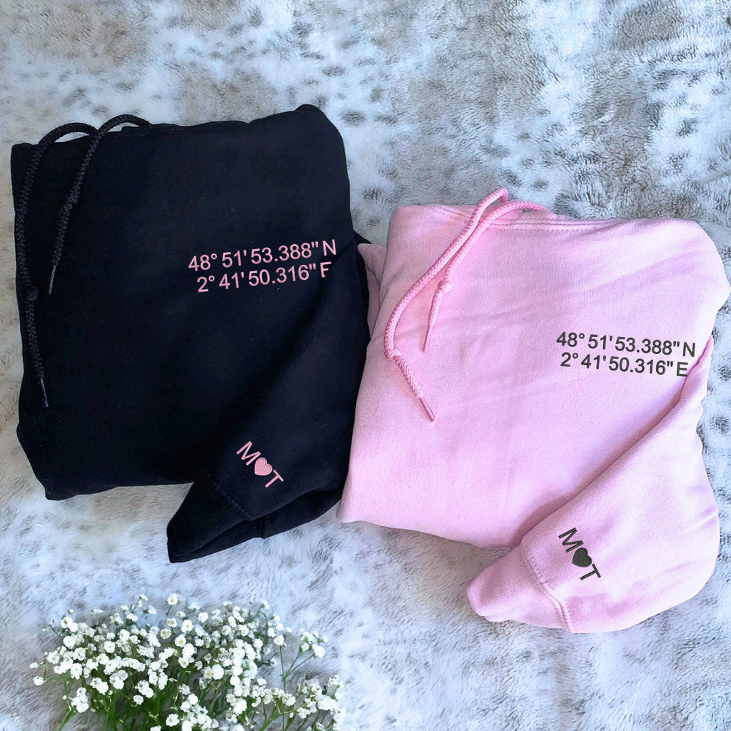 Custom Location Coordinates Sweatshirt or Hoodie, Gifts for Long Distance Relationships