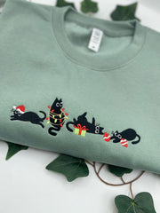 Black Cat Christmas Embroidered Sweater