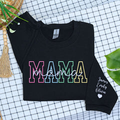 Mama Sweatshirt or Hoodie with Names on Sleeve, Custom Embroidered Gift for Mama