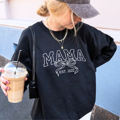 Personalized Gift for Mama with Embroidered Coquette Bow and Est year on Chest Sweatshirt or Hoodie