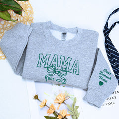 Personalized Gift for Mama with Embroidered Coquette Bow and Est year on Chest Sweatshirt or Hoodie