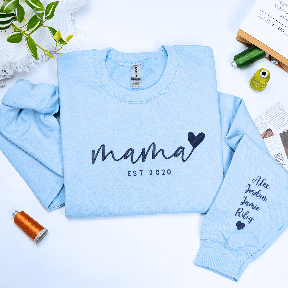 Mama Heart Sweatshirt or Hoodie, Custom Embroidered Mother's Day Gift for Mama