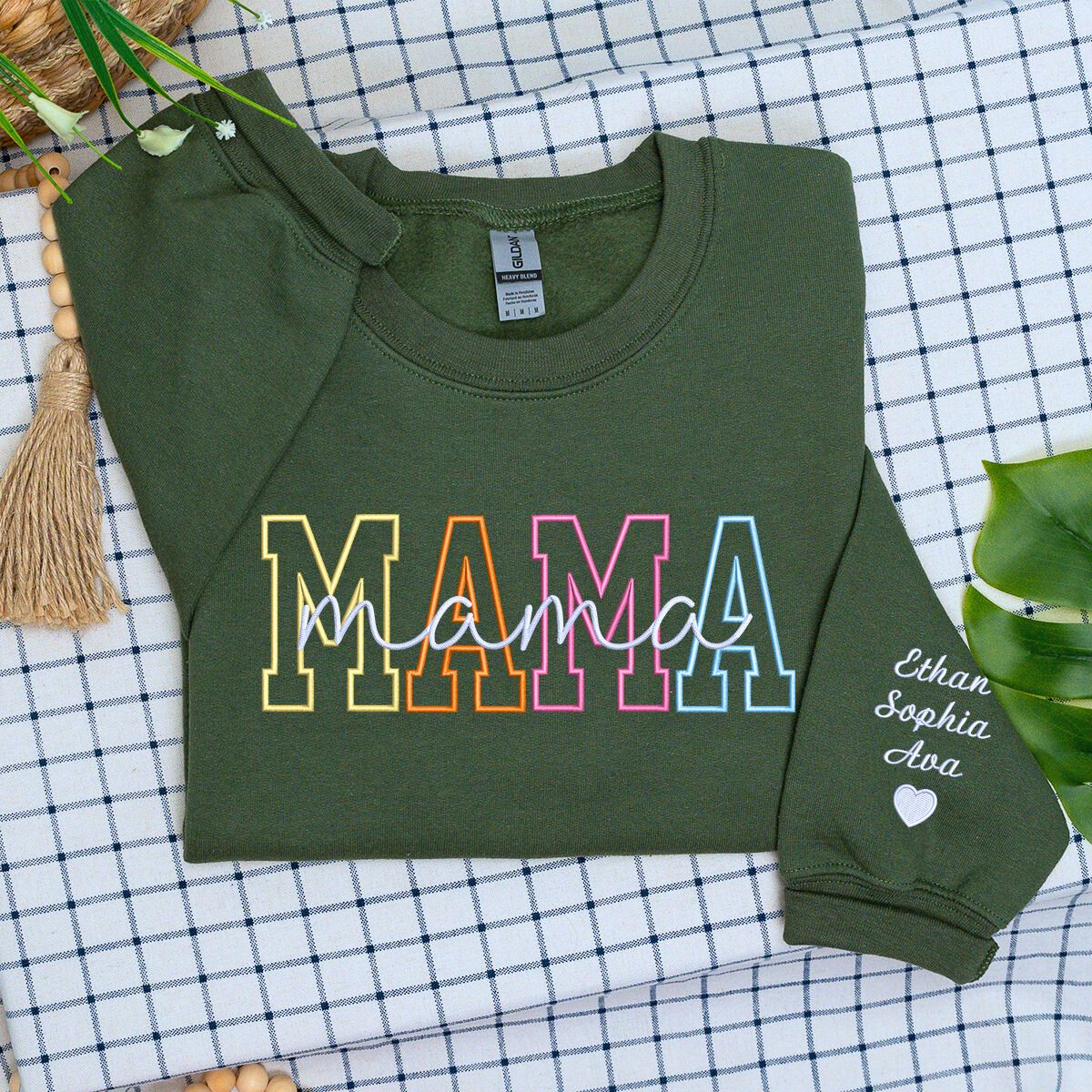 Mama Sweatshirt or Hoodie with Names on Sleeve, Custom Embroidered Gift for Mama