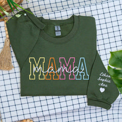 Mama Sweatshirt or Hoodie with Names on Sleeve, Custom Embroidered Gift for Mama