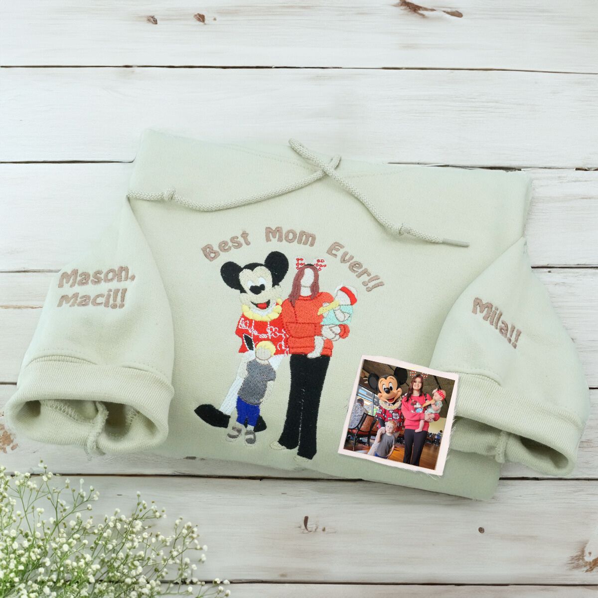 Personalized Mom Photo Sweatshirt or Hoodie, Embroidered Gifts for Mother's Day