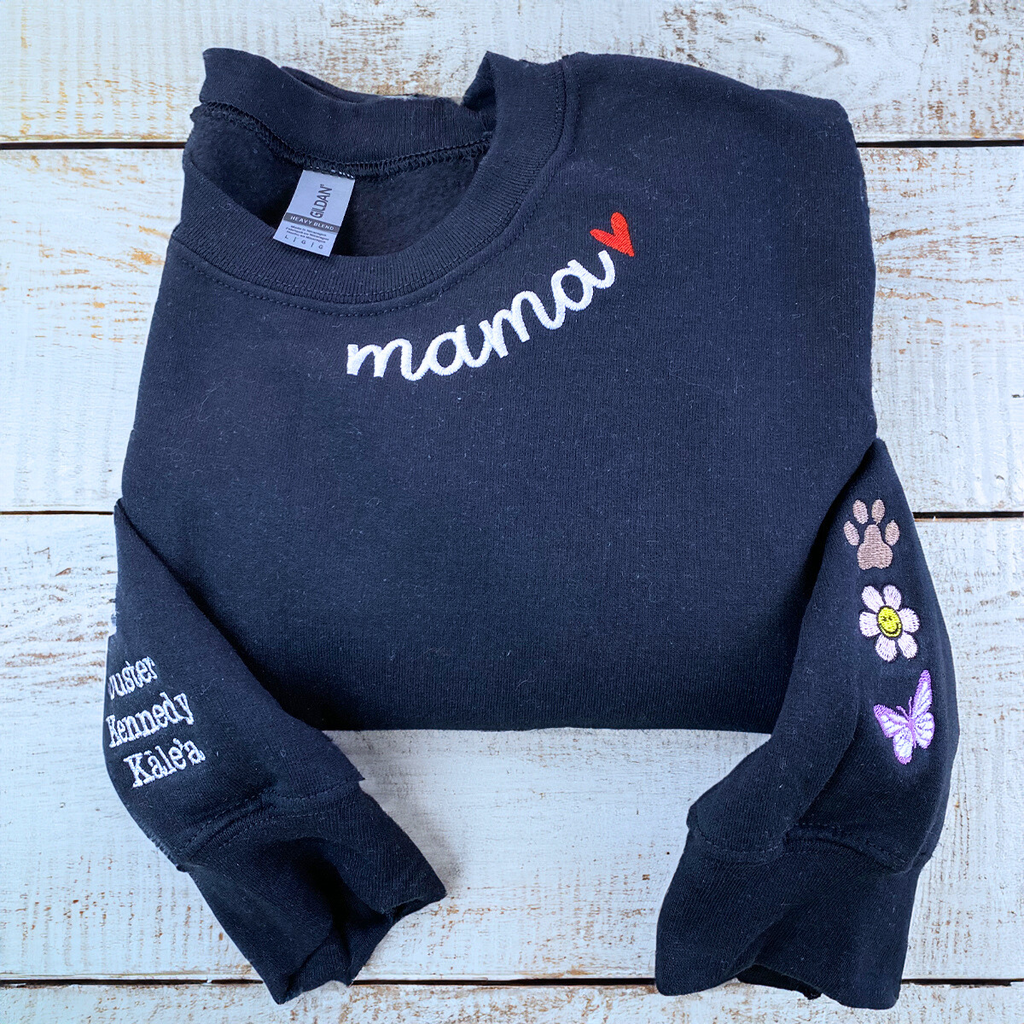 I Wear My Heart On My Sleeve Sweatshirt or Hoodie, Custom Embroidered Gift for Mom