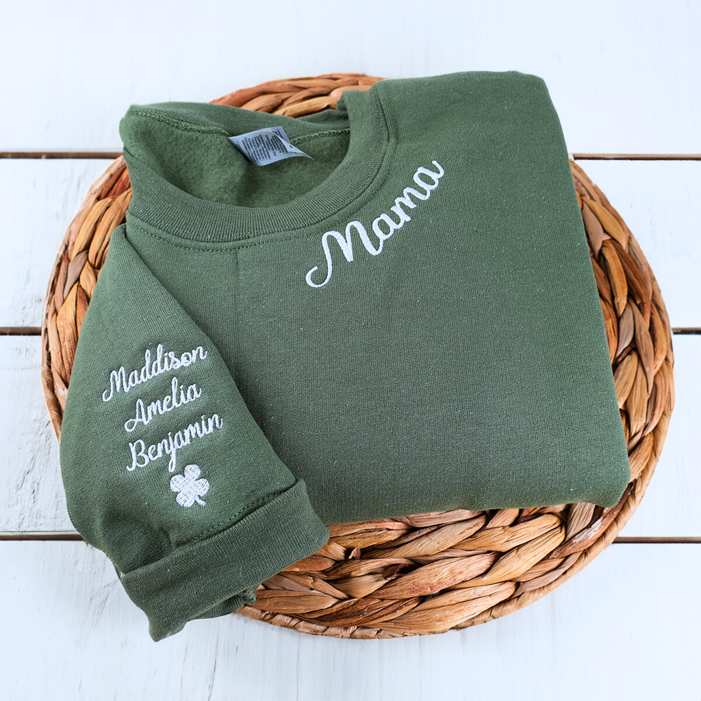I Wear My Heart On My Sleeve Sweatshirt or Hoodie, Custom Embroidered Gift for Mom