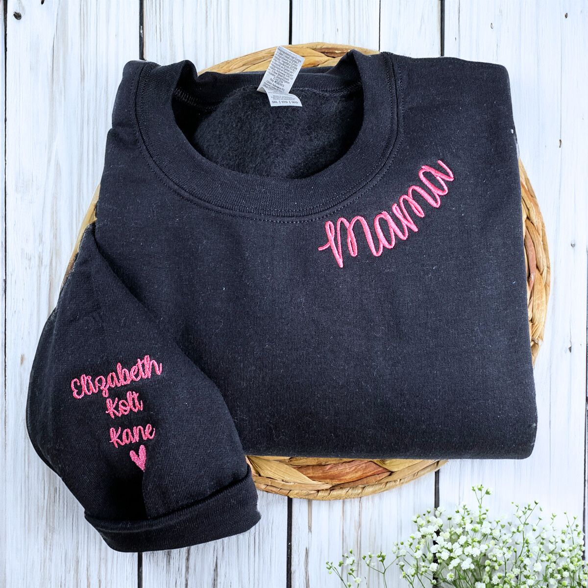 Mama Sweatshirt or Hoodie with Names on Sleeve, Custom Embroidered Gift for Mama