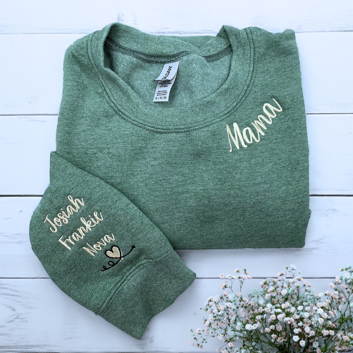 Mama Sweatshirt or Hoodie with Names on Sleeve, Custom Embroidered Gift for Mama