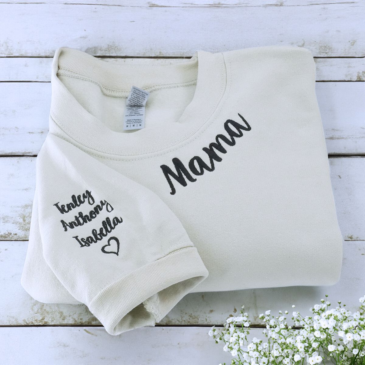 Mama Sweatshirt or Hoodie with Names on Sleeve, Custom Embroidered Gift for Mama