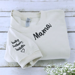 Mama Sweatshirt or Hoodie with Names on Sleeve, Custom Embroidered Gift for Mama