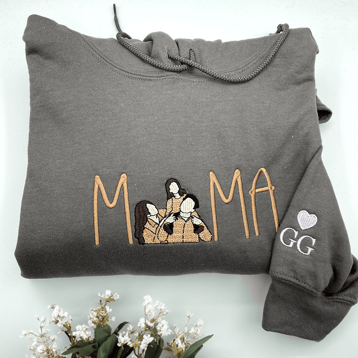 Papa Sweatshirt or Hoodie with Embroidered Dad Photo Portrait, Kids Names on Sleeve