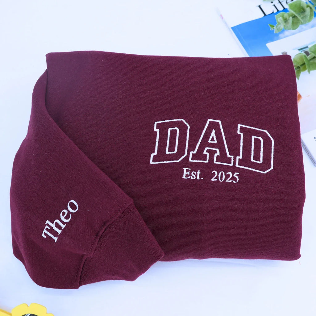 Personalized Gift for Papa with Embroidered Est Year Sweatshirt or Hoodie