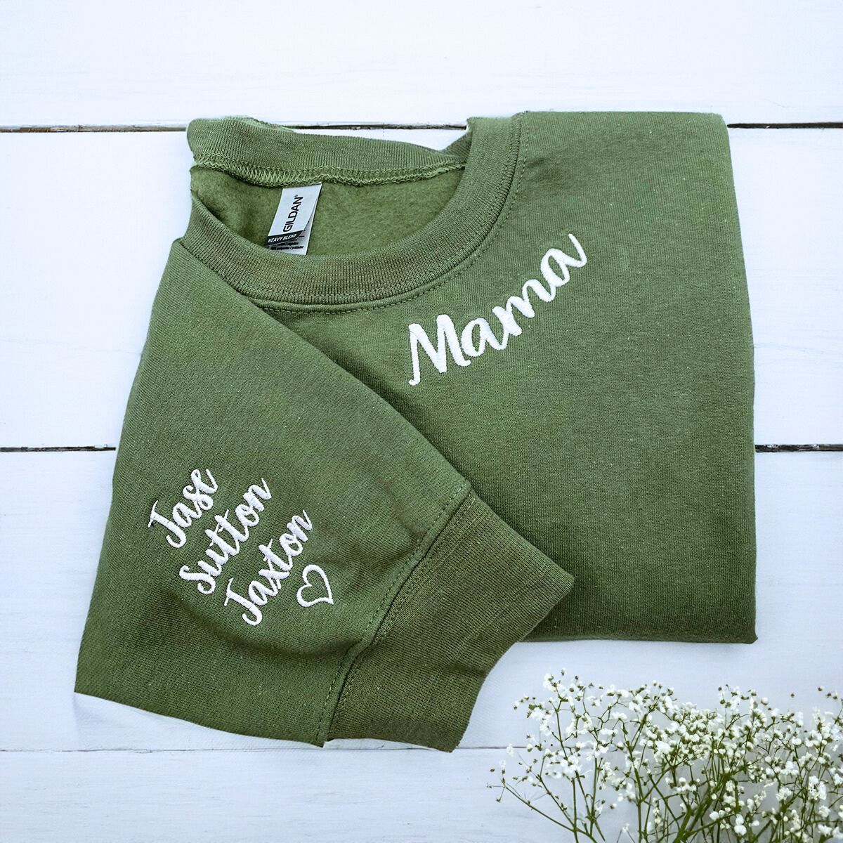 Mimi Sweatshirt with GrandKids Names on Sleeve, Custom Embroidered Gift for Mimi