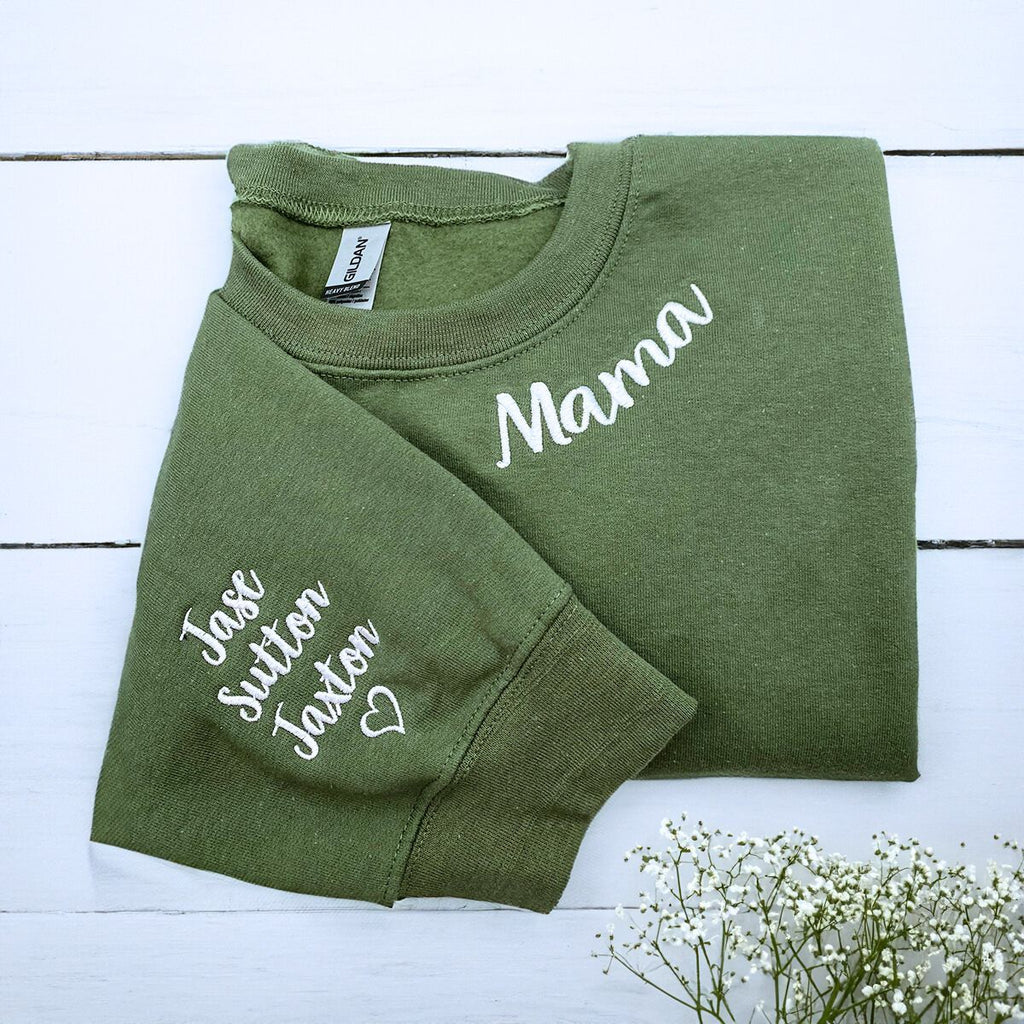 Mimi Sweatshirt with GrandKids Names on Sleeve, Custom Embroidered Gift for Mimi
