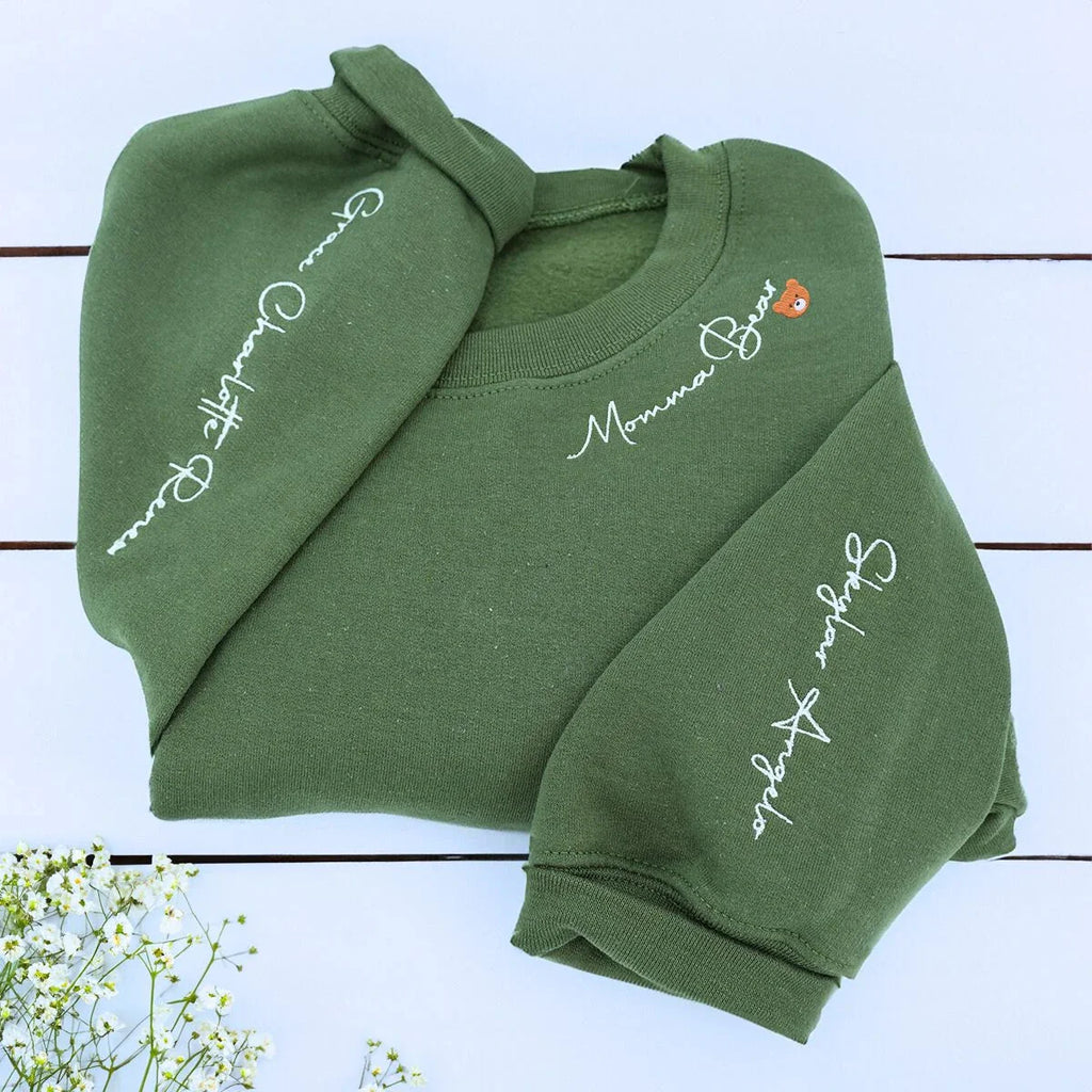 Custom Mama Embroidered Sweatshirt with Kids Names on Sleeve, Personalized Gift for Moms, Hers