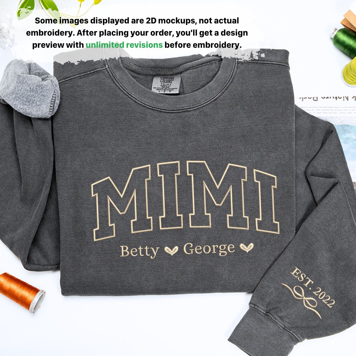 Mimi T-shirt / Sweatshirt - Embroidered Unique Gift for Mimi with Kids Names on Chest