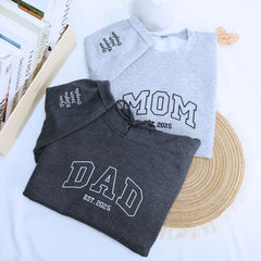 Mom and Dad Sweatshirt or Hoodie - Embroidered Gift for Parents with Est Year, Kids Names