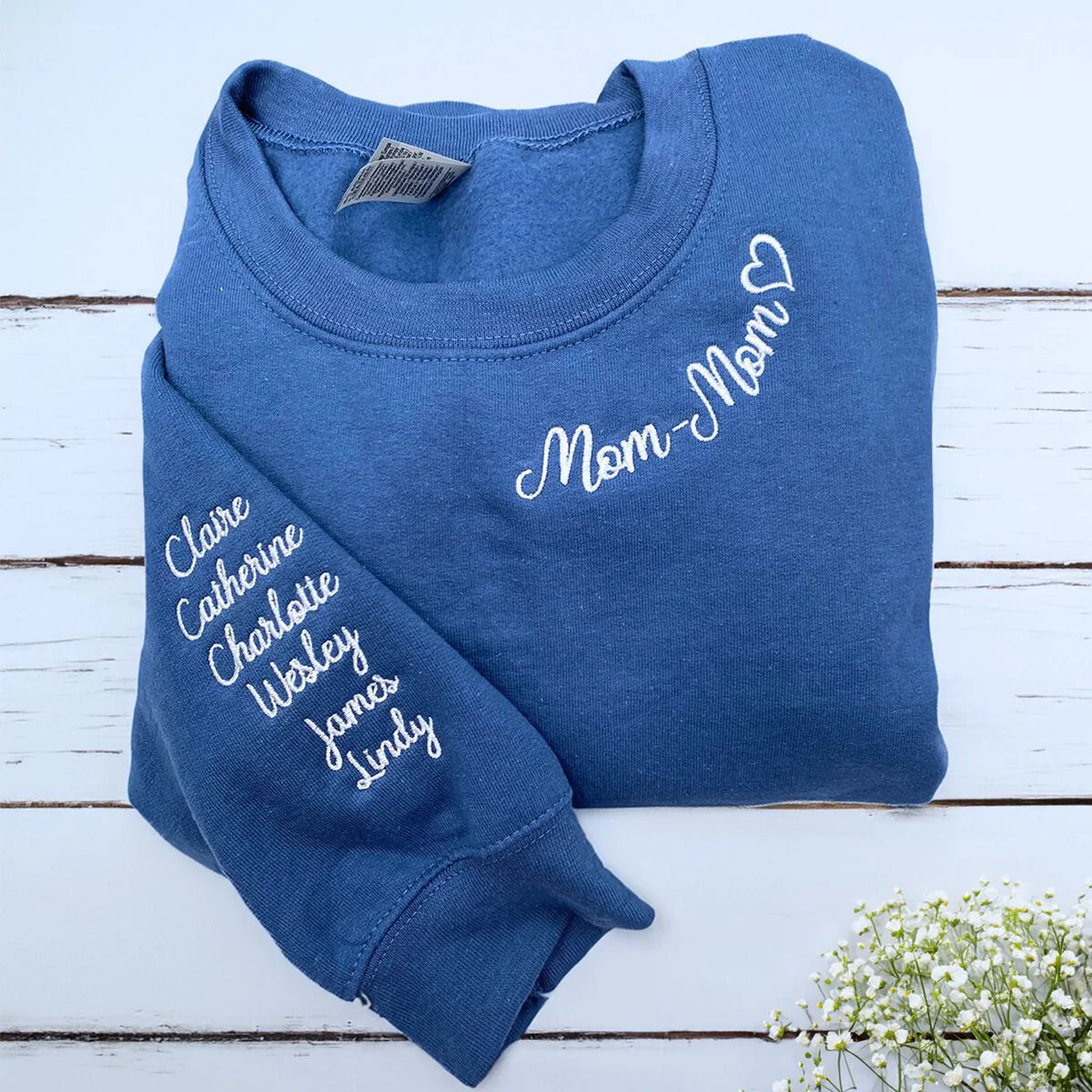 Custom Mama Embroidered Sweatshirt with Kids Names on Sleeve, Personalized Gift for Moms, Hers