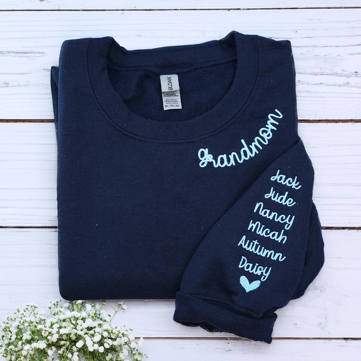 Mimi Sweatshirt with GrandKids Names on Sleeve, Custom Embroidered Gift for Mimi