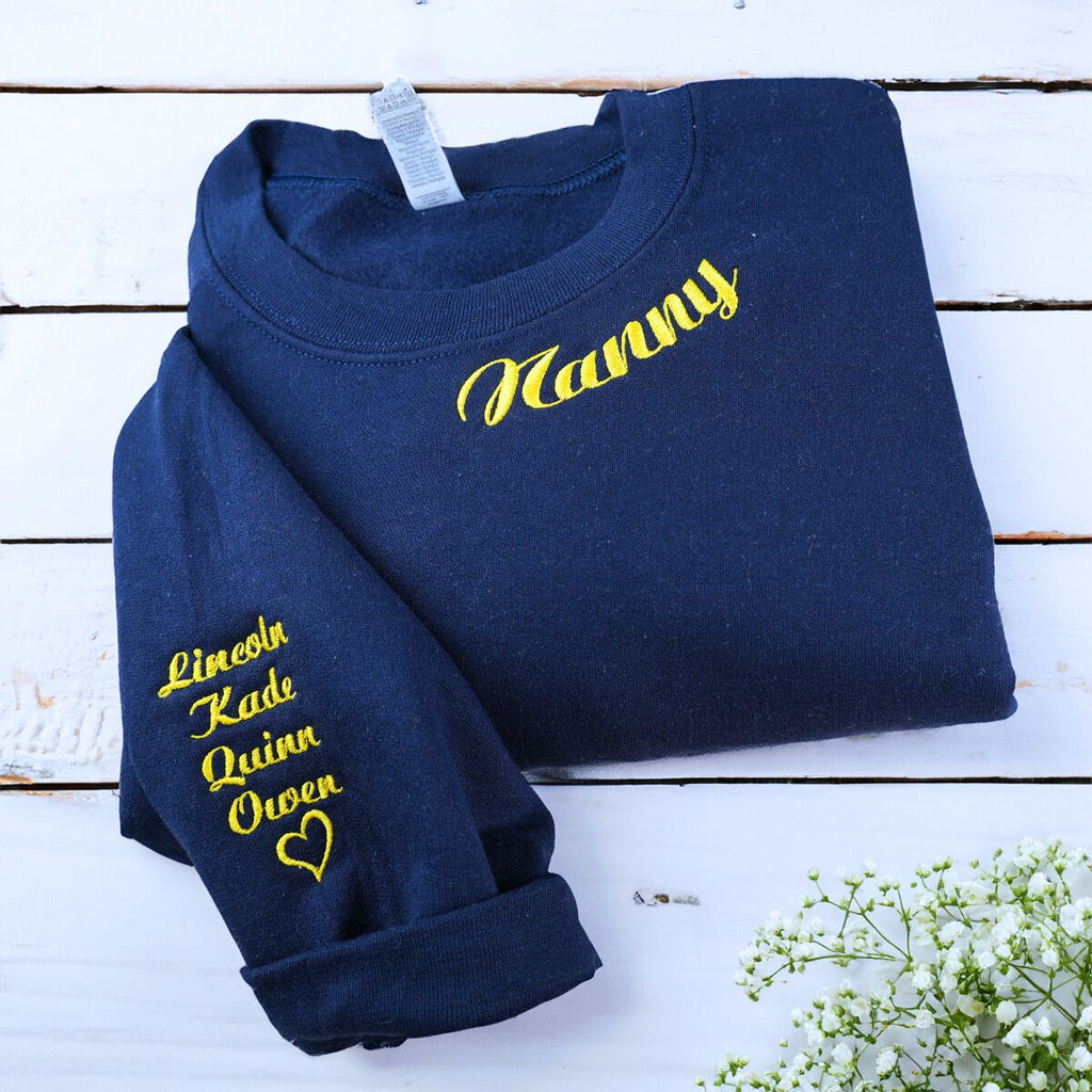 Mimi Sweatshirt with GrandKids Names on Sleeve, Custom Embroidered Gift for Mimi