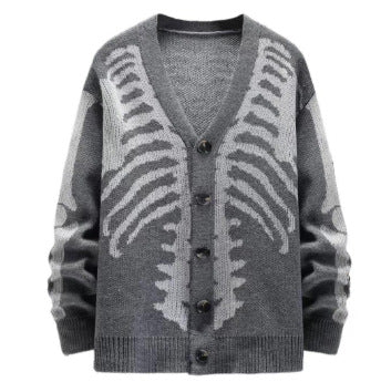 Skeleton Ribcage Jacquard Knit Button Cardigan