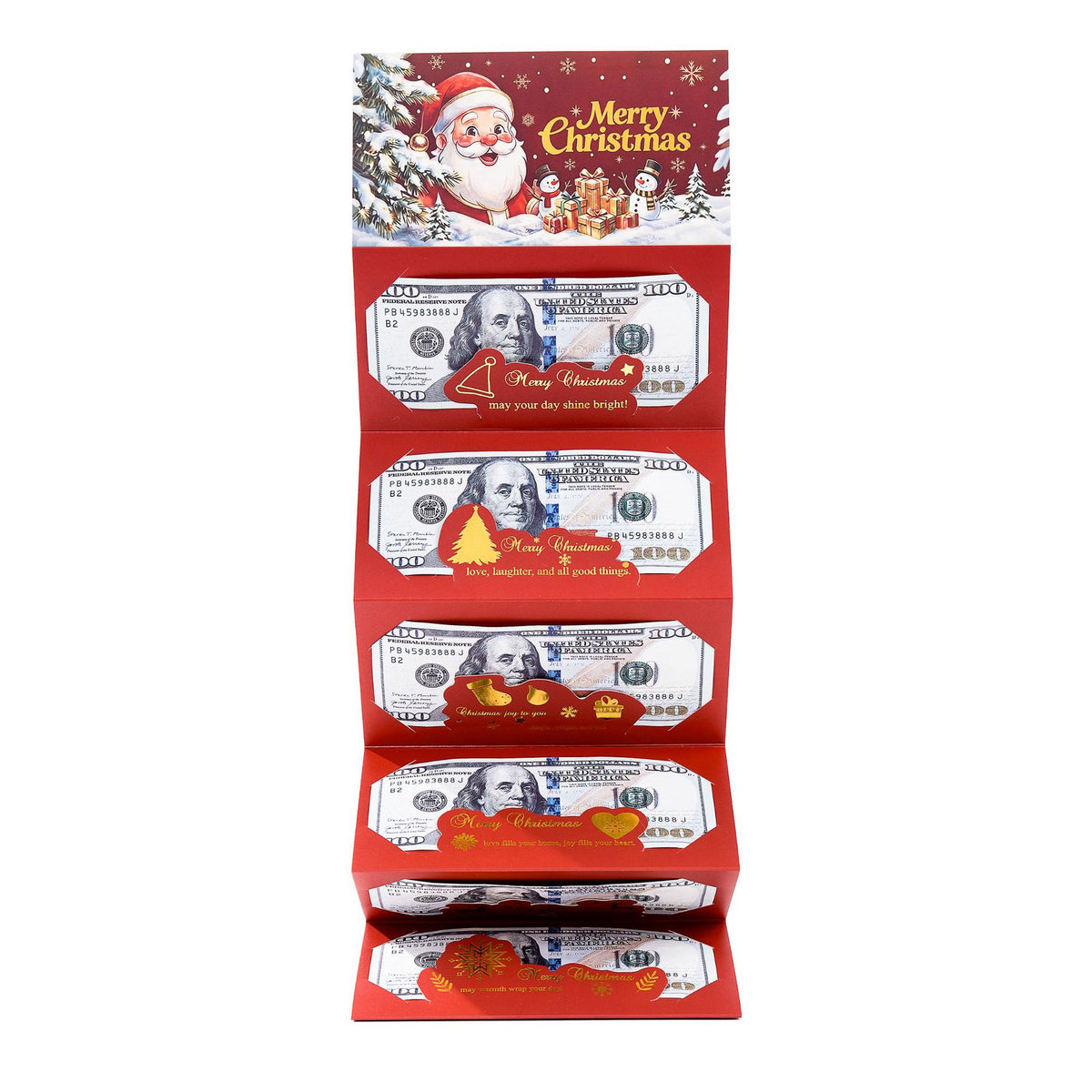Christmas Expandable Pop-Up Money Holder Card, Merry Christmas Folding Surprise Cash Gift Card with Red Envelope, Santa Holiday Gift Card (Money Not Included)