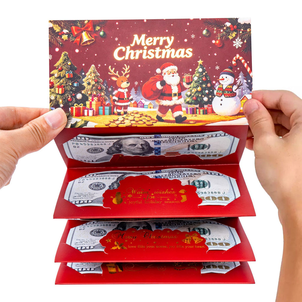 Christmas Expandable Pop-Up Money Holder Card, Merry Christmas Folding Surprise Cash Gift Card with Red Envelope, Santa Holiday Gift Card (Money Not Included)