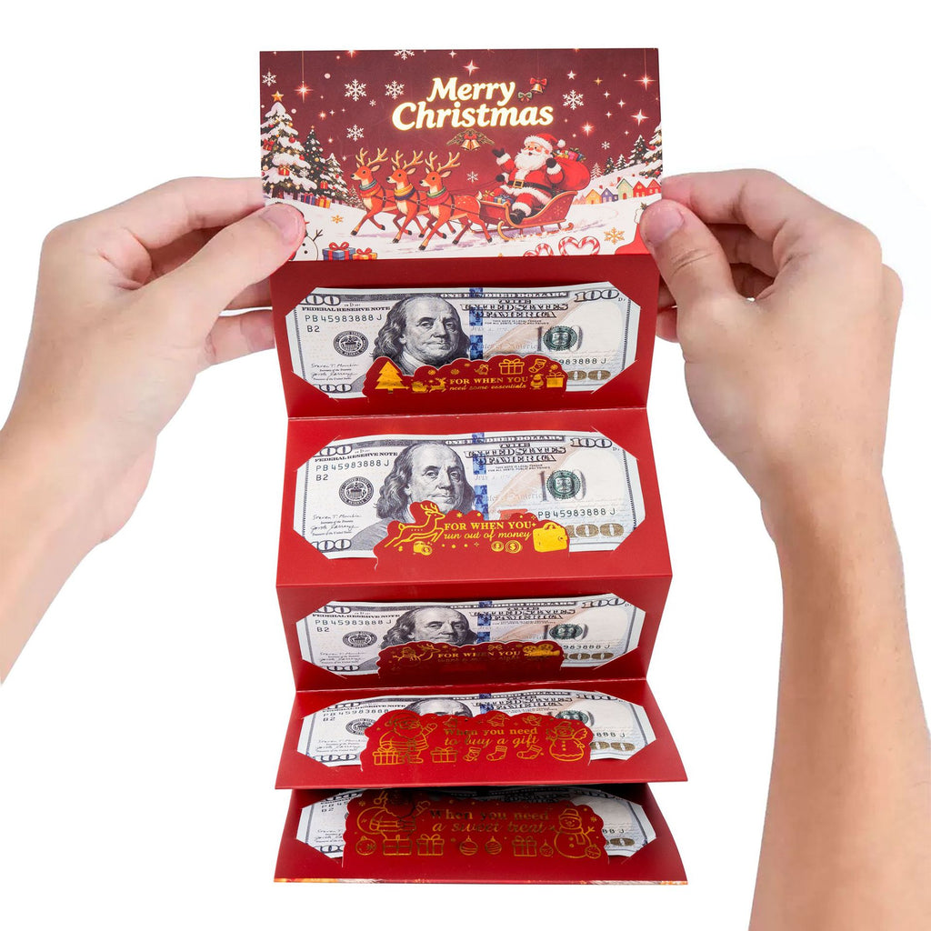 Christmas Expandable Pop-Up Money Holder Card, Merry Christmas Folding Surprise Cash Gift Card with Red Envelope, Santa Holiday Gift Card (Money Not Included)