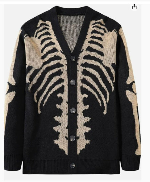 Skeleton Ribcage Jacquard Knit Button Cardigan