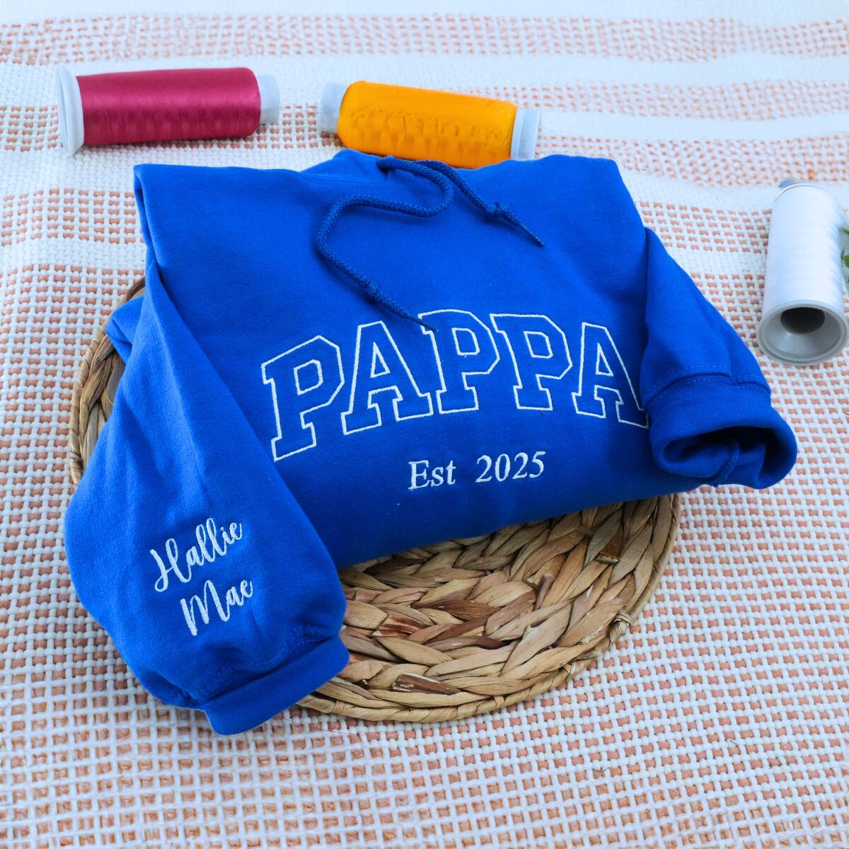 Personalized Papa Sweatshirts Hoodie with Name of Child, Dad EST 2024 Crewneck embroidered