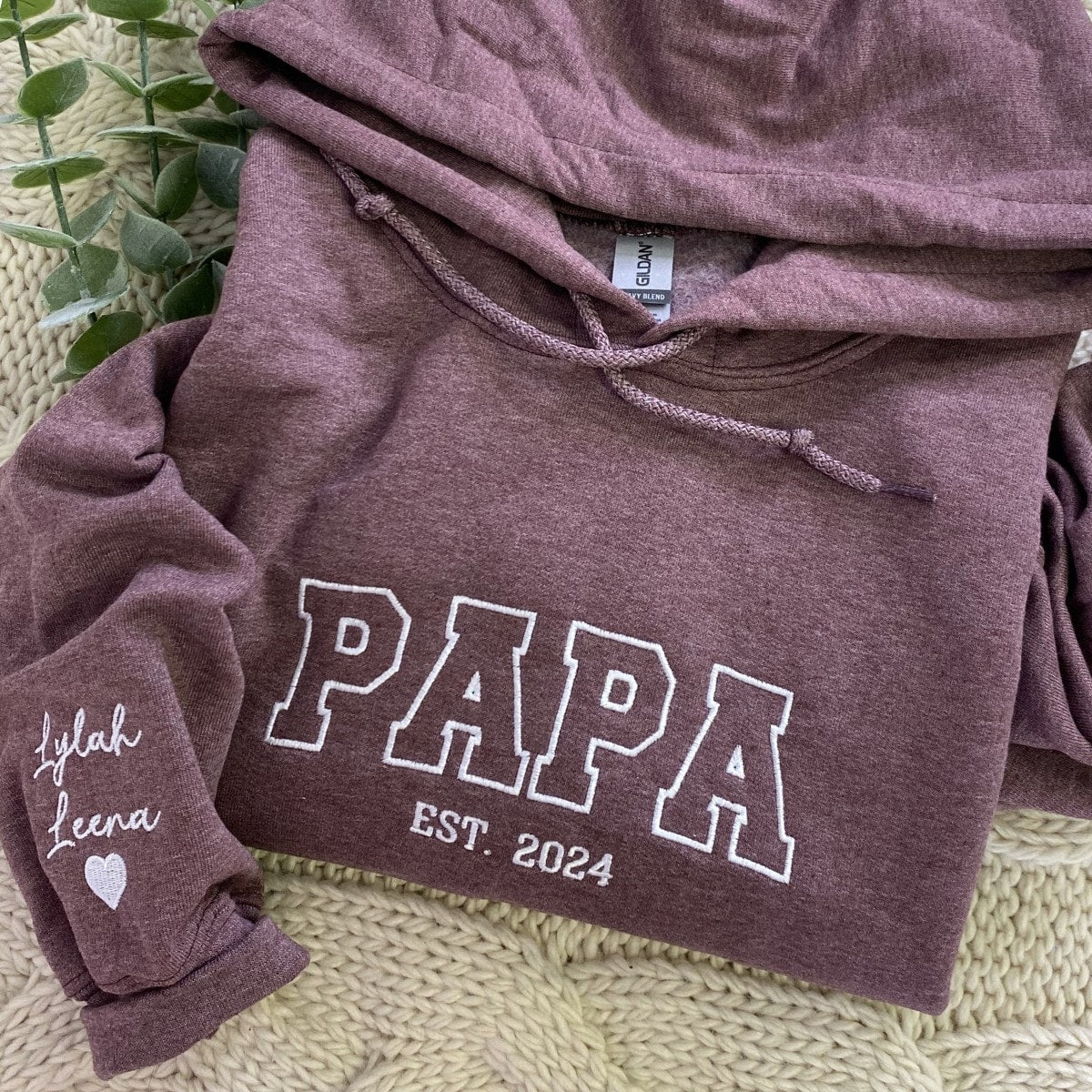 Personalized Gift for Papa with Embroidered Est Year Sweatshirt or Hoodie