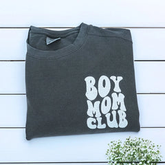 Boy Mom Club Sweatshirt or T-Shirt with Embroidered Kids Names on Sleeve