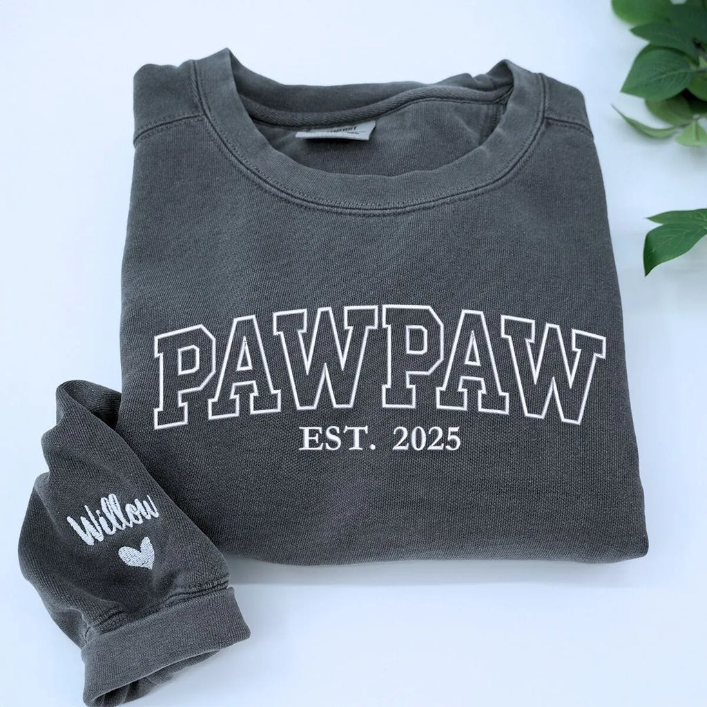 Comfort Colors Custom Dada EST T-Shirt or Sweatshirt, Personalized Embroidered Gift for Dada Dad Father's Day