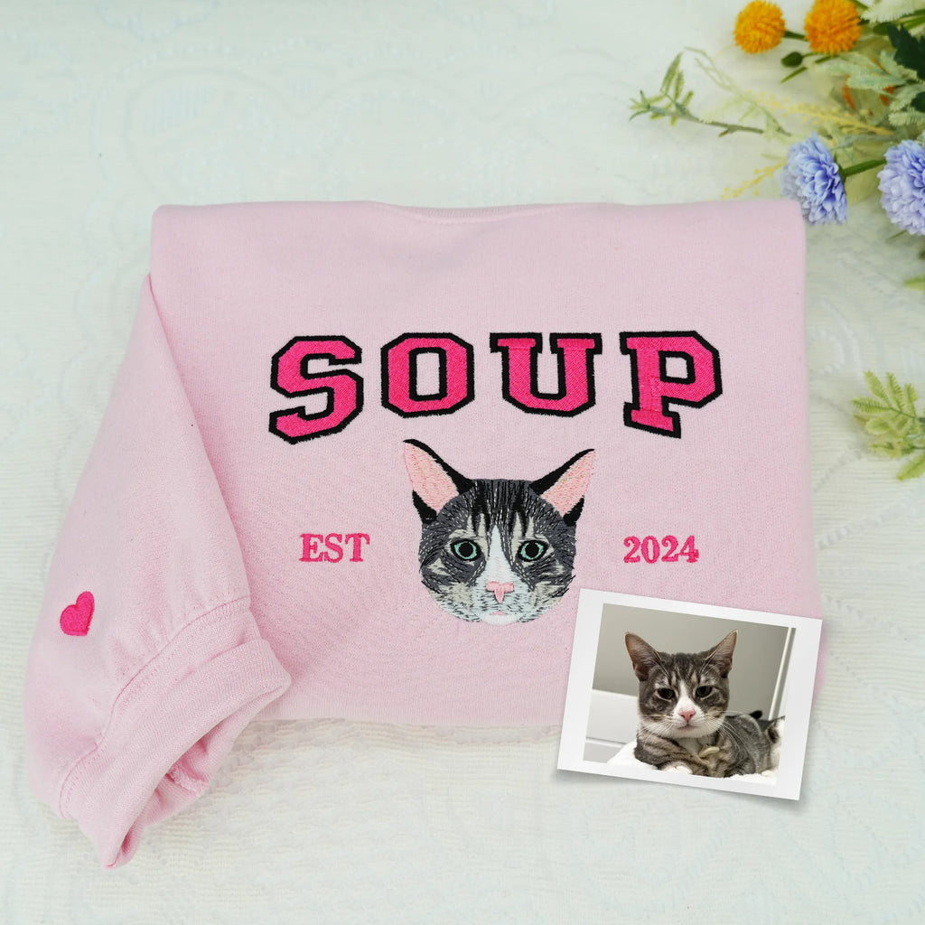 Father’s Day Custom Pet Photo & Name Embroidered Hoodie or Sweatshirt – Personalized Gift for Pet-Loving Dad and Grandpa