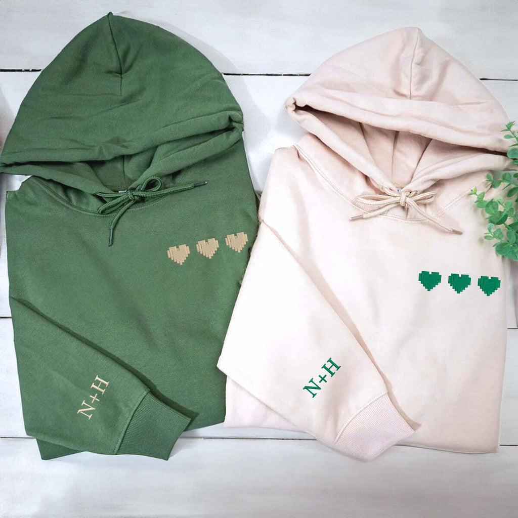 Pixel Hearts Sweatshirt or Hoodie, Custom Embroidered Valentine's Day Gifts For Her Him