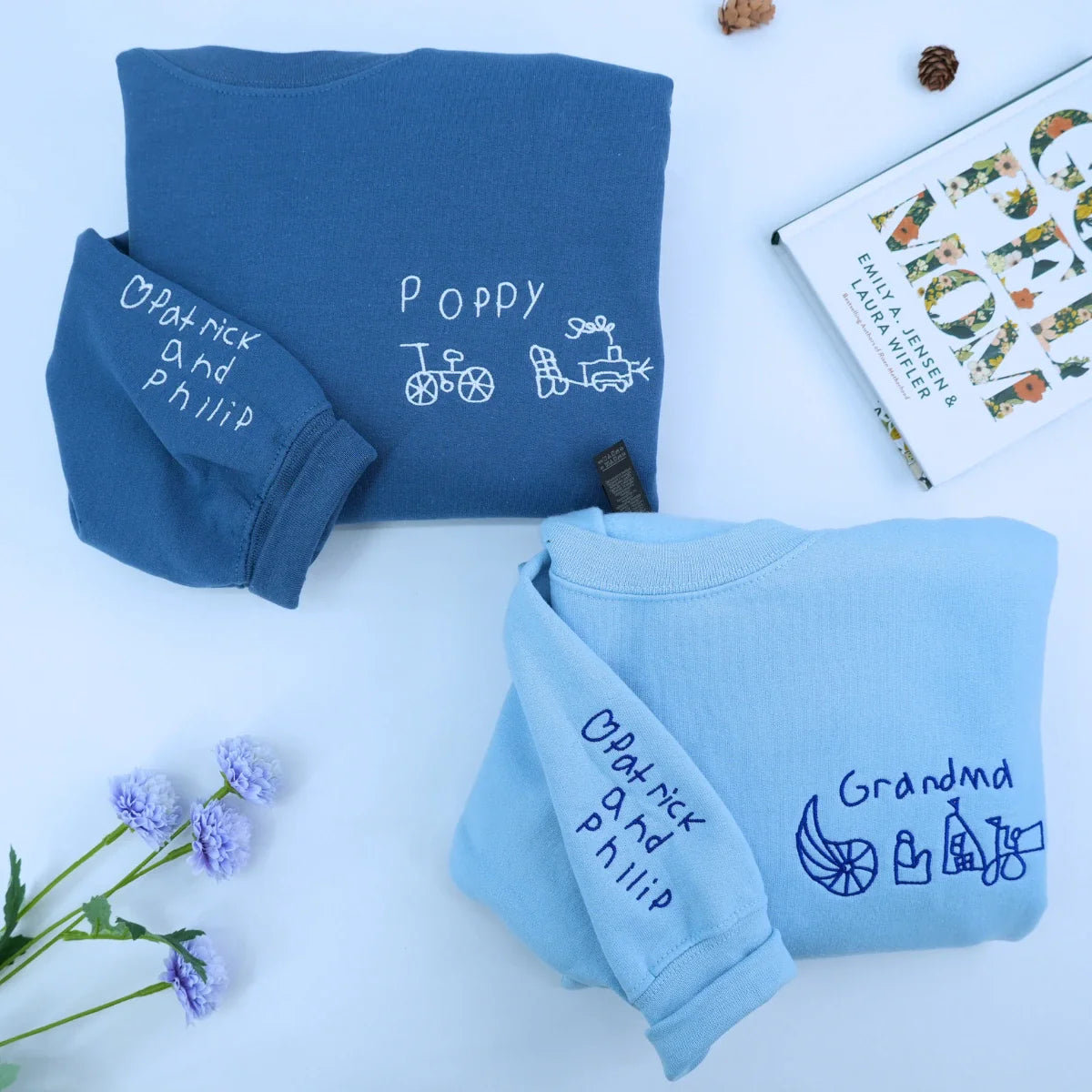 Custom Kids Drawing Sweatshirt or Hoodie, Personalized Embroidered Father's Day Gifts for Dad Grandpa