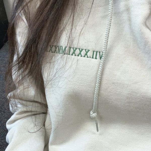 Personalized Wedding Gift Ideas for Couple with Embroidered Roman Date on Sweatshirt or Hoodie