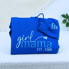 Girl Mama Sweatshirt or Hoodie with Kid Names on Sleeve - Embroidered Gift for Girl Mama