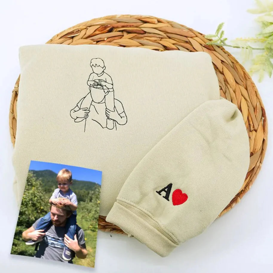 Father’s Day Gift for New Grandpa – Custom Embroidered Portrait Sweatshirt or Hoodie with Baby Photo