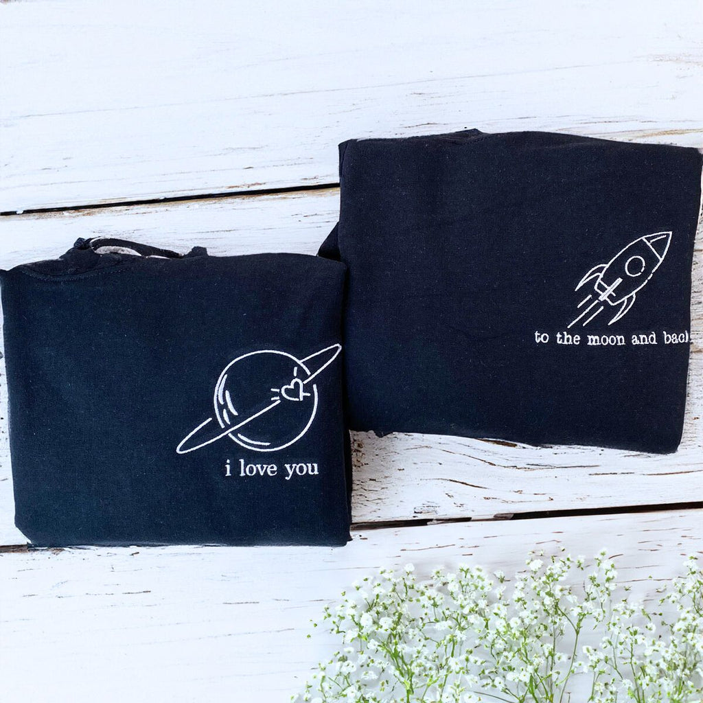 To The Moon And Back Sweatshirt or Hoodie, Personalized Embroidered Couple Gifts