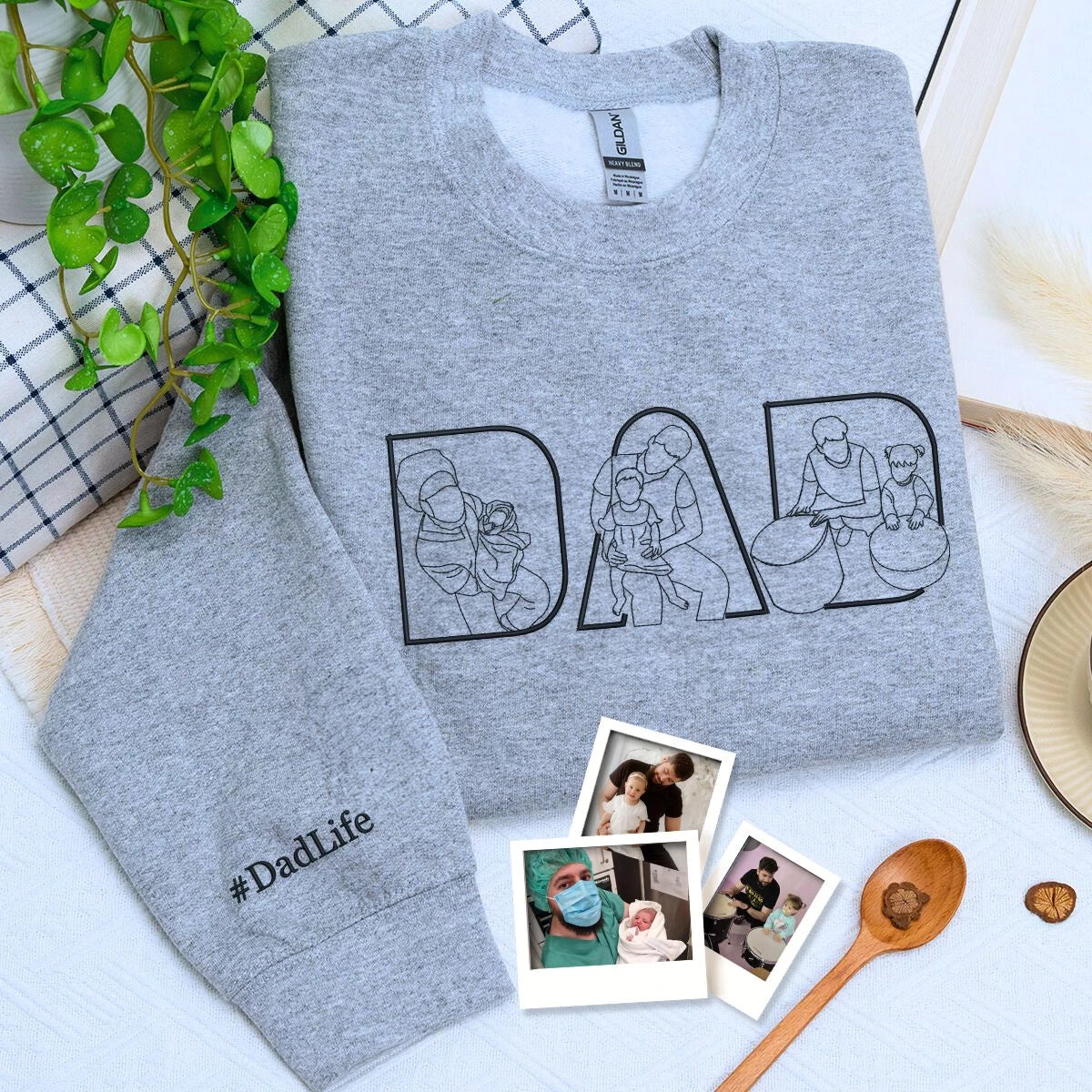 Custom Dad Life Photo Shirt, Personalized Embroidered Gift for Father’s Day Birthday, New Dad Sweatshirt or Hoodie