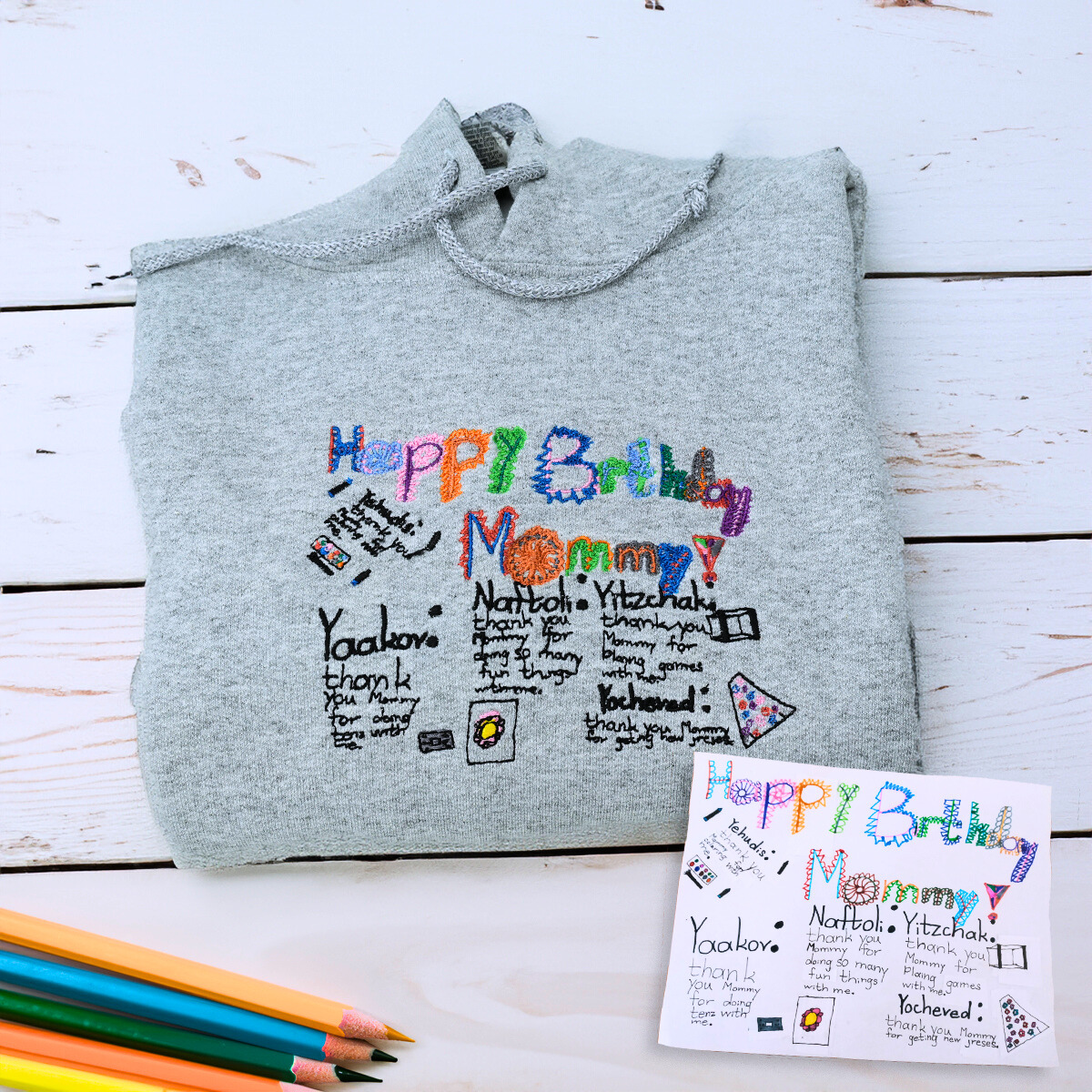 Custom Kids Drawing Sweatshirt or Hoodie, Personalized Embroidered Father's Day Gifts for Dad Grandpa