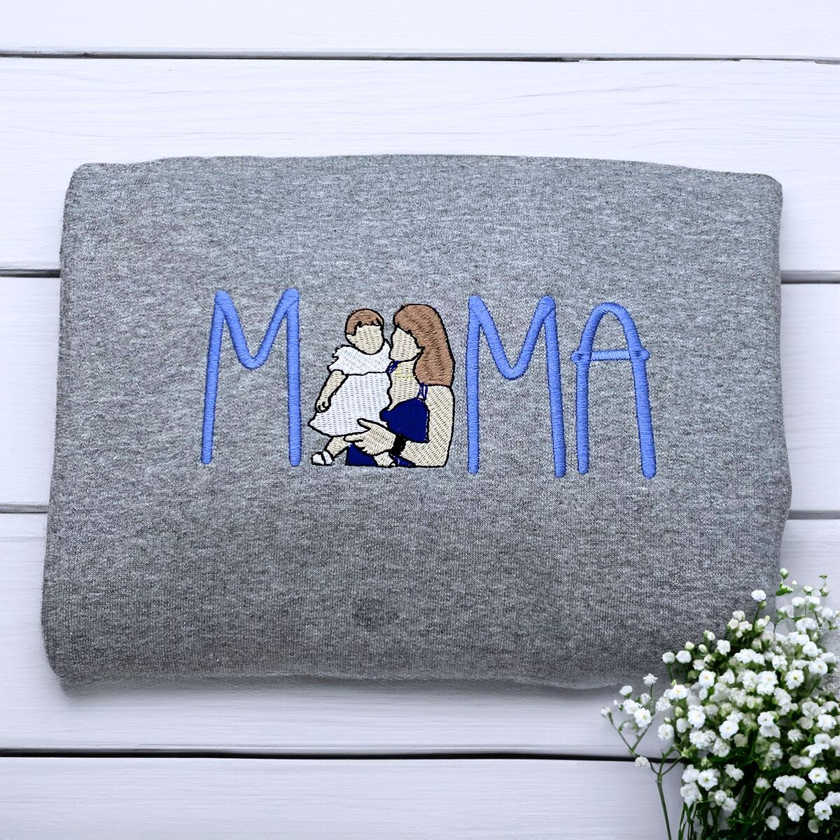 Mom Portrait Sweatshirt or Hoodie from Embroidered Photo, Meaningful Gifts for Mother's Day