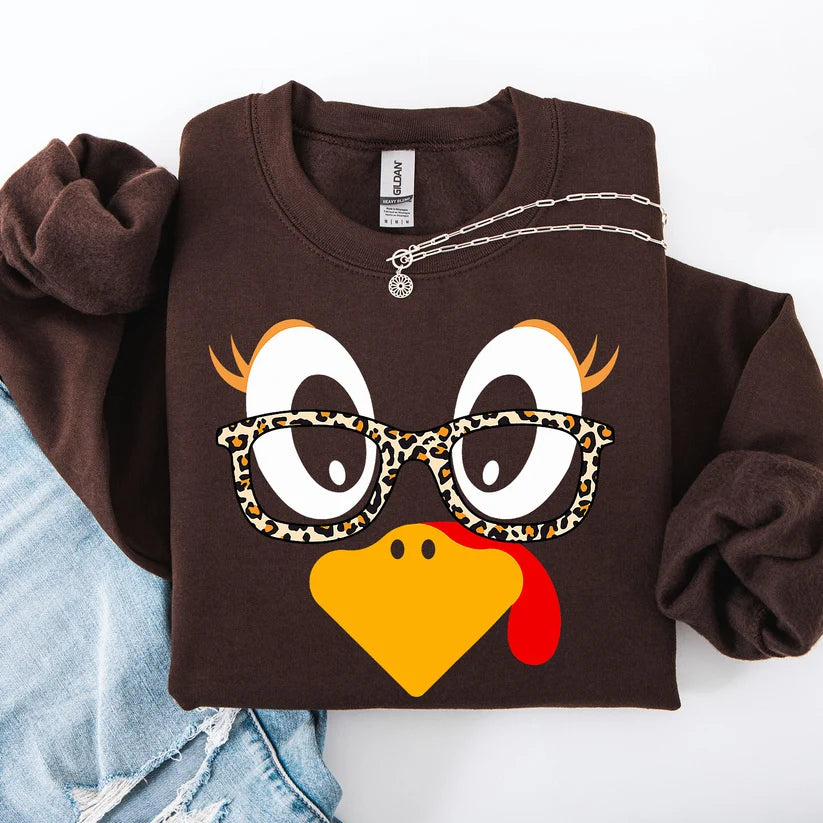 🦃 Cute Turkey Face Sweatshirt Hoodie Tee Thanksgiving Fall Vibe 🧡